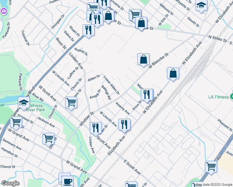 map of restaurants, bars, coffee shops, grocery stores, and more near 326 Lower Alden Drive in Rahway