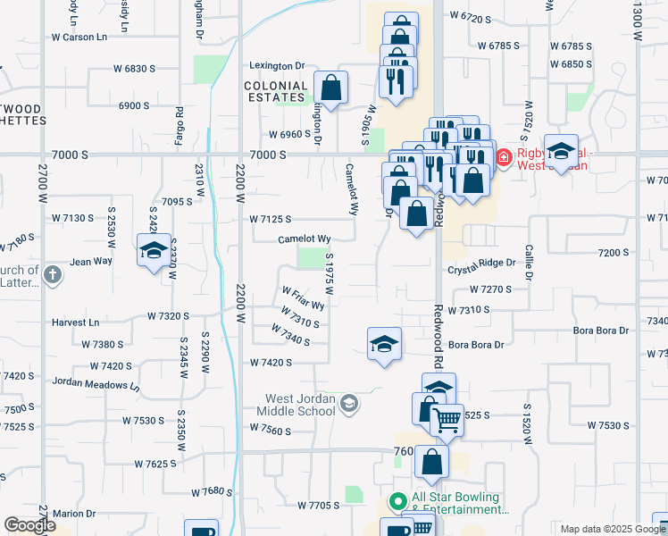 map of restaurants, bars, coffee shops, grocery stores, and more near 1888 West 7225 South in West Jordan