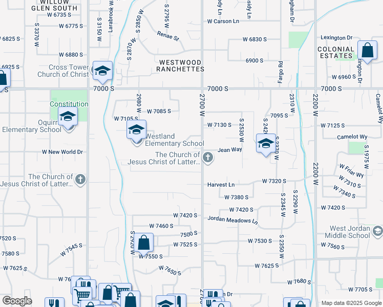 map of restaurants, bars, coffee shops, grocery stores, and more near 7222 2700 West in West Jordan