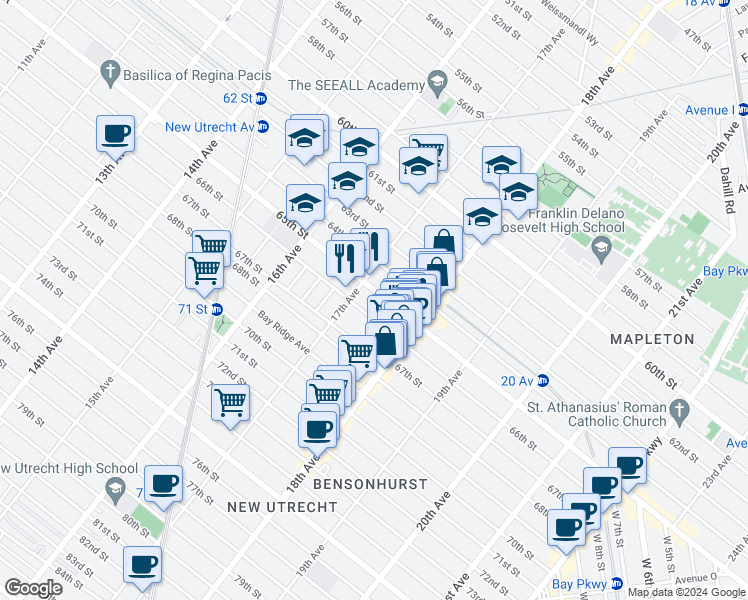 map of restaurants, bars, coffee shops, grocery stores, and more near in Brooklyn