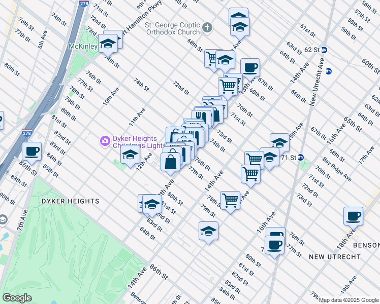 map of restaurants, bars, coffee shops, grocery stores, and more near 7613-7615 13th Avenue in Brooklyn