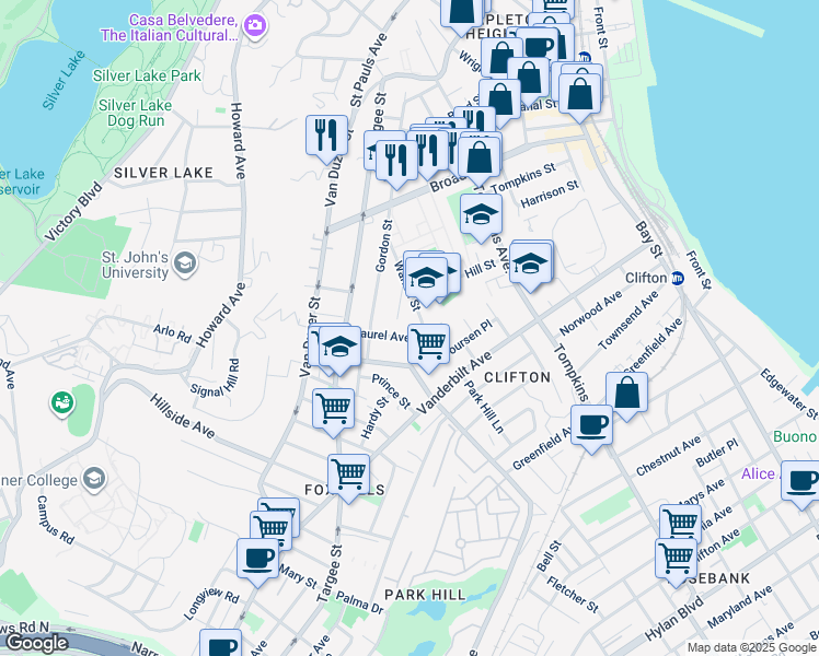 map of restaurants, bars, coffee shops, grocery stores, and more near 105 Laurel Avenue in Staten Island