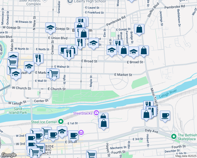 map of restaurants, bars, coffee shops, grocery stores, and more near 454 West Village Circle in Bethlehem