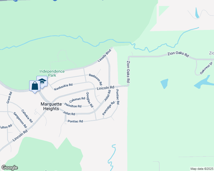 map of restaurants, bars, coffee shops, grocery stores, and more near 1305 Lincoln Road in Marquette Heights