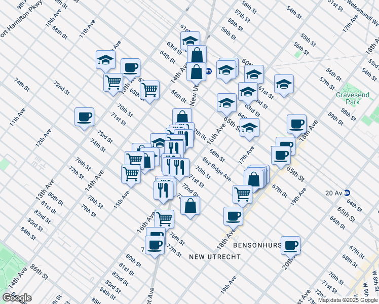 map of restaurants, bars, coffee shops, grocery stores, and more near 1564 Bay Ridge Avenue in Brooklyn