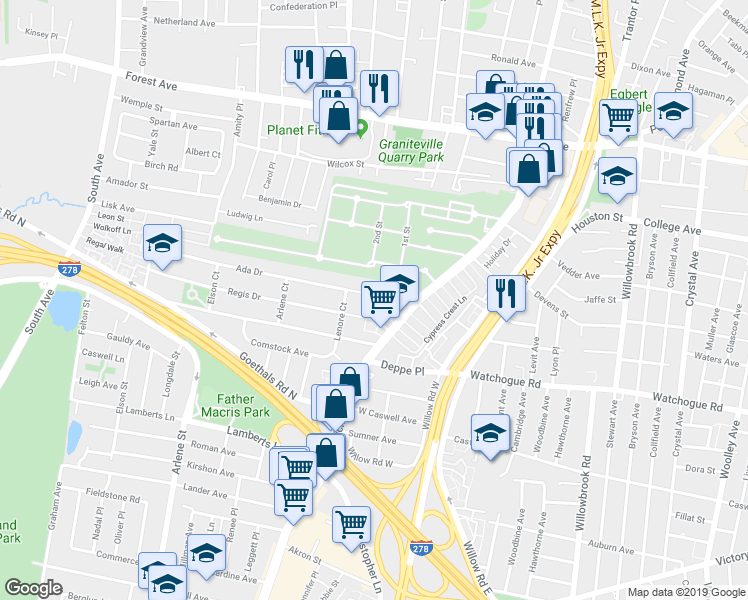 map of restaurants, bars, coffee shops, grocery stores, and more near 40 Ada Drive in Staten Island