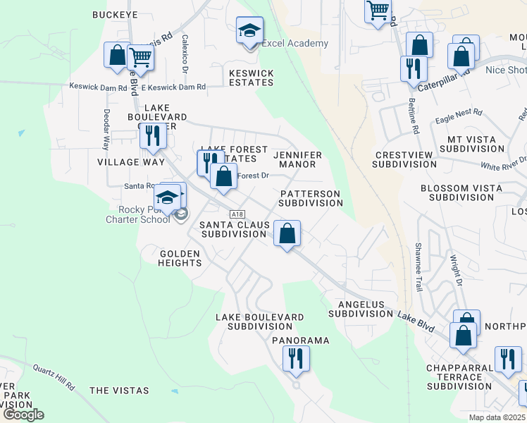 map of restaurants, bars, coffee shops, grocery stores, and more near 3746 Saint Nicholas Avenue in Redding