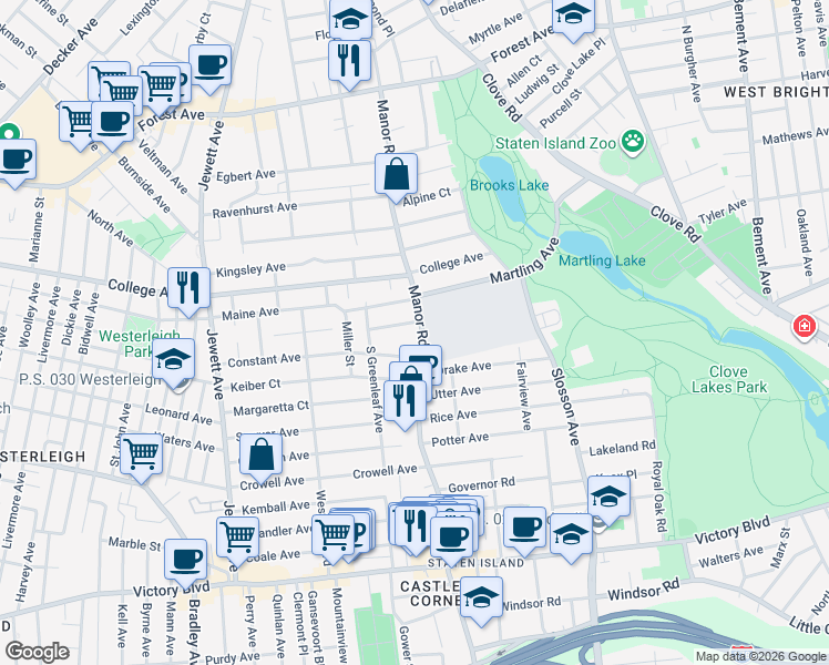 map of restaurants, bars, coffee shops, grocery stores, and more near 10 Merriman Avenue in Staten Island