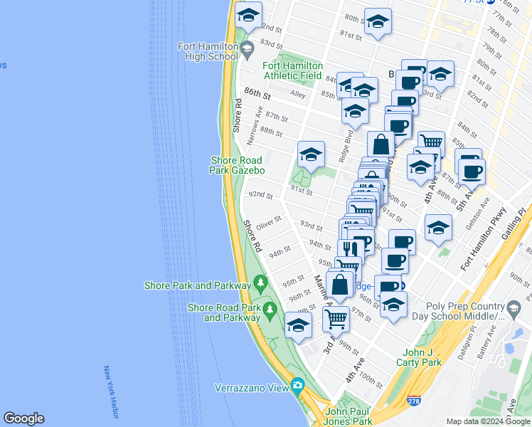 map of restaurants, bars, coffee shops, grocery stores, and more near 61 Oliver Street in Brooklyn