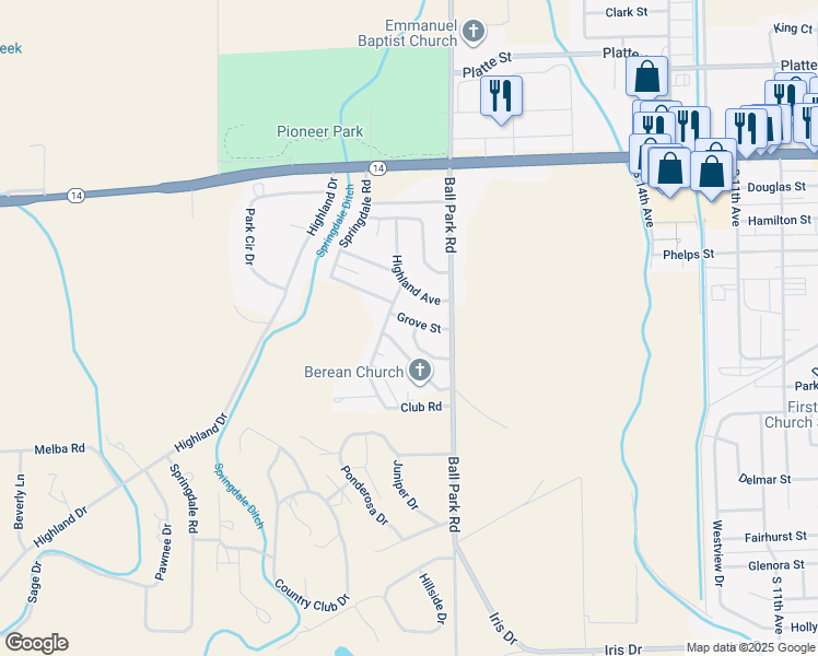 map of restaurants, bars, coffee shops, grocery stores, and more near 117 Park Circle in Sterling