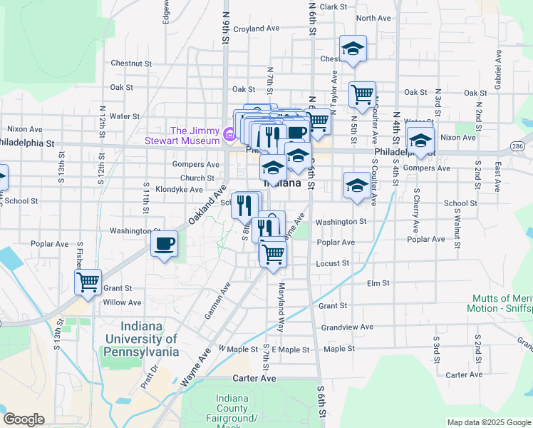 map of restaurants, bars, coffee shops, grocery stores, and more near 228 South 7th Street in Indiana