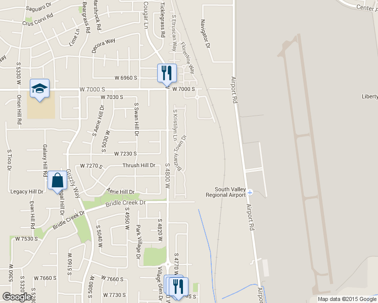 map of restaurants, bars, coffee shops, grocery stores, and more near 7229 Brittany Park Avenue in West Jordan