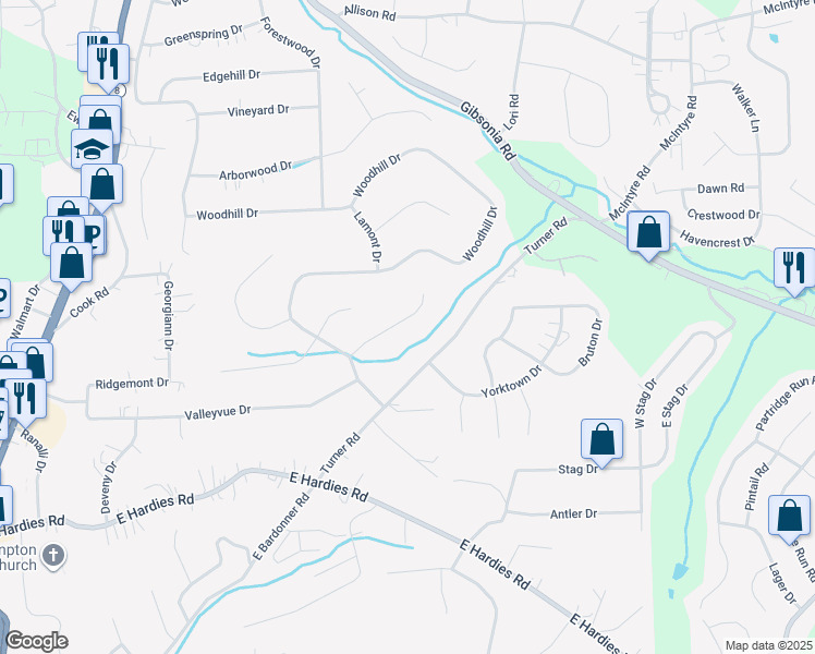 map of restaurants, bars, coffee shops, grocery stores, and more near 1028 Applejack Drive in Gibsonia