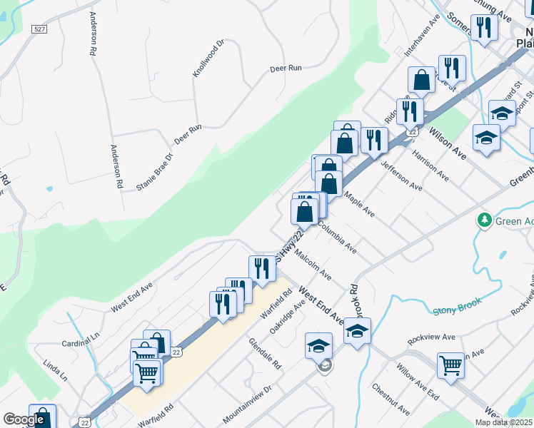 map of restaurants, bars, coffee shops, grocery stores, and more near 447-469 Little Place in North Plainfield