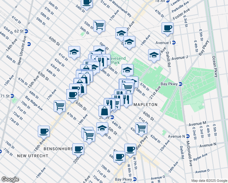 map of restaurants, bars, coffee shops, grocery stores, and more near 1930 60th Street in Brooklyn