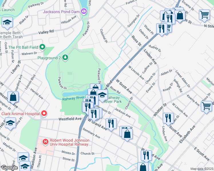 map of restaurants, bars, coffee shops, grocery stores, and more near 1970 Saint Georges Avenue in Rahway