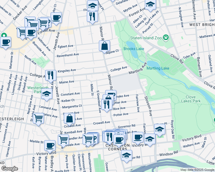 map of restaurants, bars, coffee shops, grocery stores, and more near 10 Merriman Avenue in Staten Island