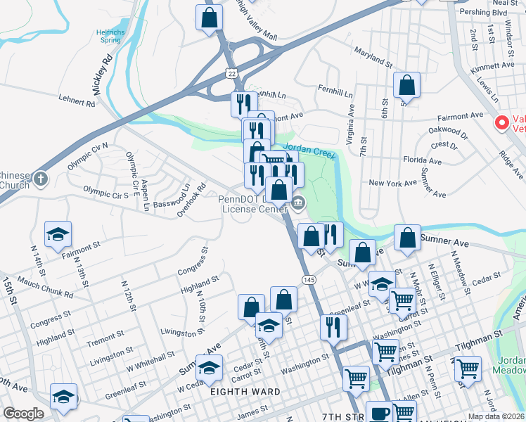 map of restaurants, bars, coffee shops, grocery stores, and more near 130 Mickley Road in Fullerton