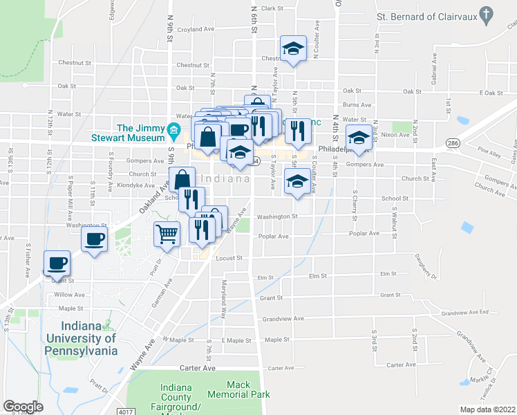 map of restaurants, bars, coffee shops, grocery stores, and more near 225 South 6th Street in Indiana