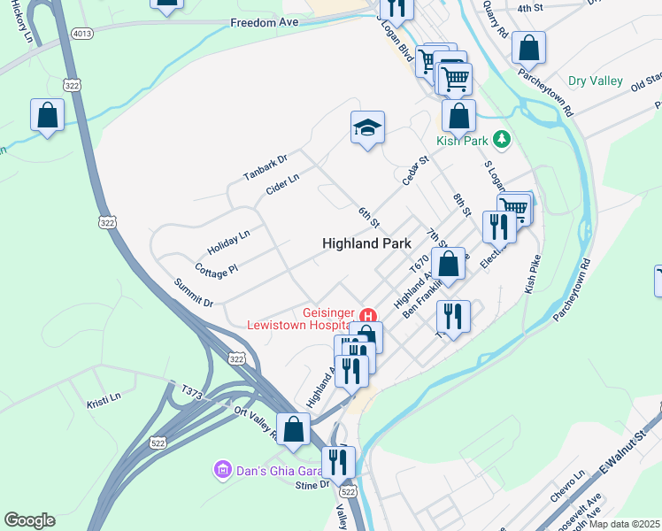 map of restaurants, bars, coffee shops, grocery stores, and more near 510 West 5th Street in Lewistown