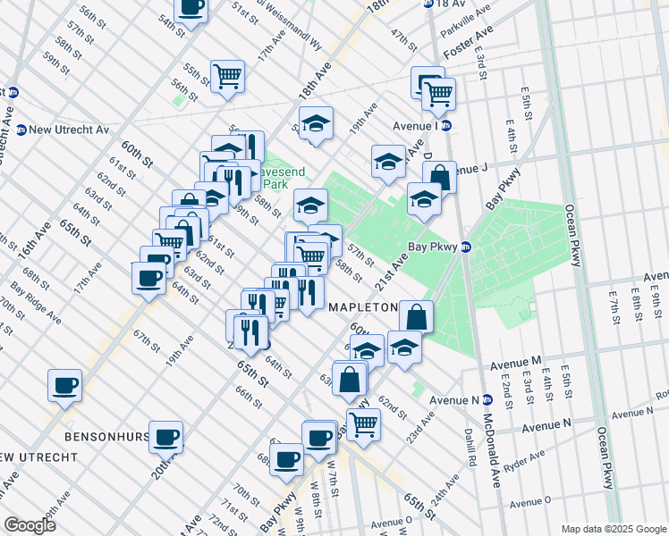 map of restaurants, bars, coffee shops, grocery stores, and more near 2014 58th Street in Brooklyn