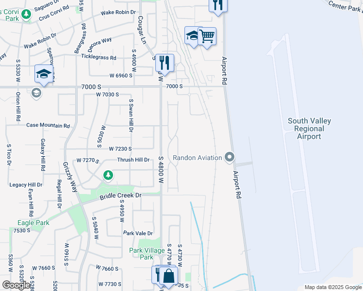 map of restaurants, bars, coffee shops, grocery stores, and more near 7229 Brittany Park Avenue in West Jordan