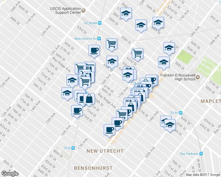 map of restaurants, bars, coffee shops, grocery stores, and more near 6636 Cameron Court in Brooklyn
