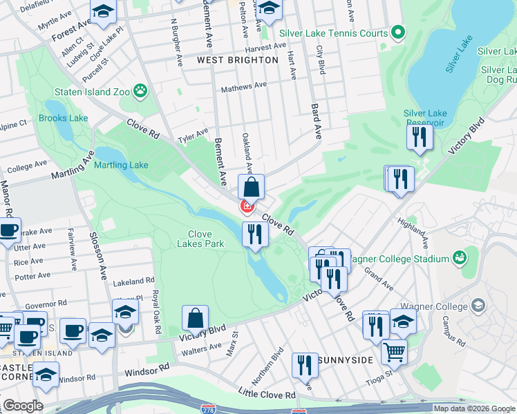 map of restaurants, bars, coffee shops, grocery stores, and more near 46 Putters Court in Staten Island
