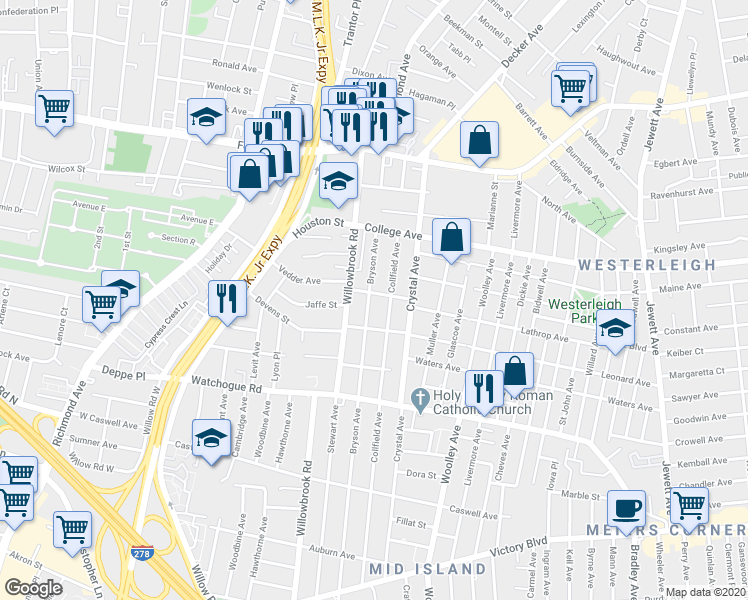 map of restaurants, bars, coffee shops, grocery stores, and more near 360 Lathrop Avenue in Staten Island