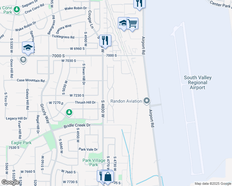 map of restaurants, bars, coffee shops, grocery stores, and more near 7229 Brittany Park Avenue in West Jordan