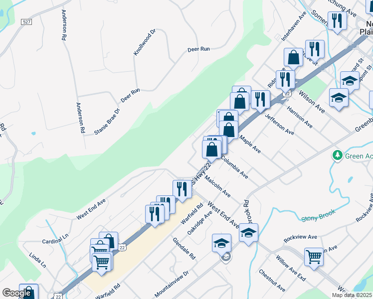 map of restaurants, bars, coffee shops, grocery stores, and more near 447-469 Little Place in North Plainfield