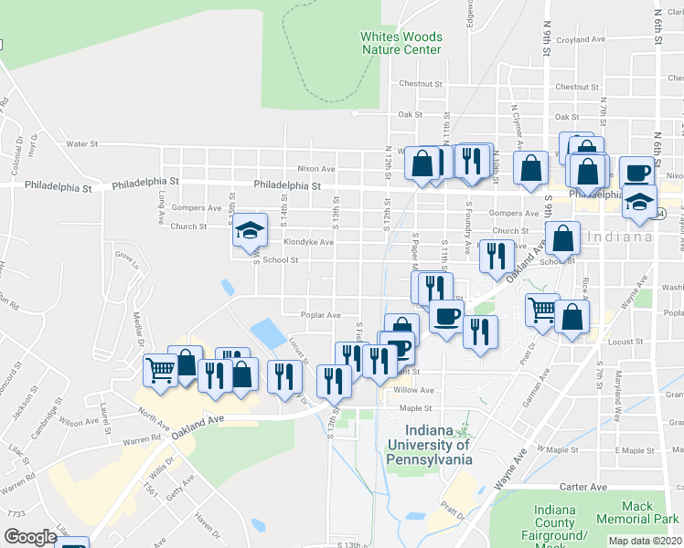 map of restaurants, bars, coffee shops, grocery stores, and more near 235 South 13th Street in Indiana