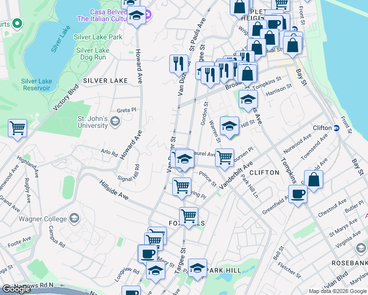 map of restaurants, bars, coffee shops, grocery stores, and more near 21 Laurel Avenue in Staten Island