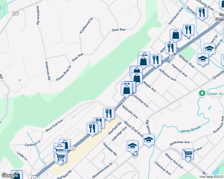 map of restaurants, bars, coffee shops, grocery stores, and more near 450 Little Place in North Plainfield