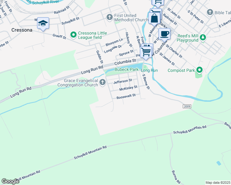 map of restaurants, bars, coffee shops, grocery stores, and more near 205 McKinley St in Schuylkill Haven