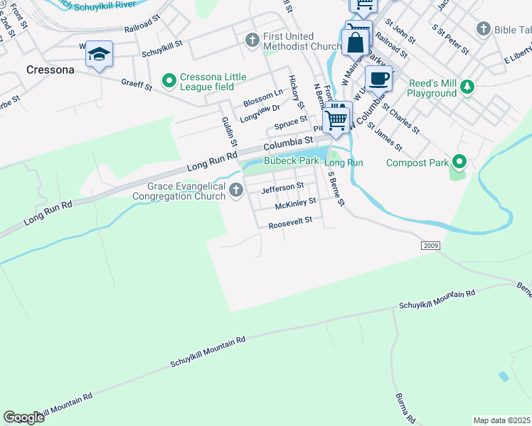 map of restaurants, bars, coffee shops, grocery stores, and more near 205 McKinley St in Schuylkill Haven