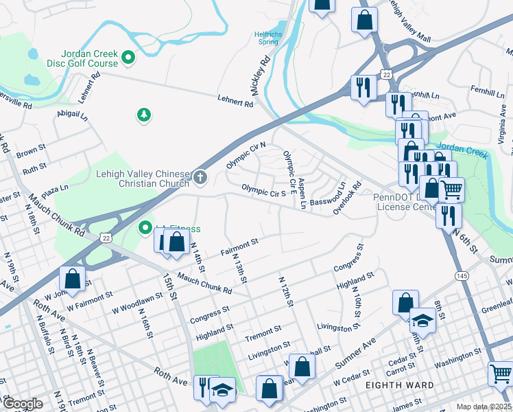 map of restaurants, bars, coffee shops, grocery stores, and more near 1240 Overlook Road in Fullerton