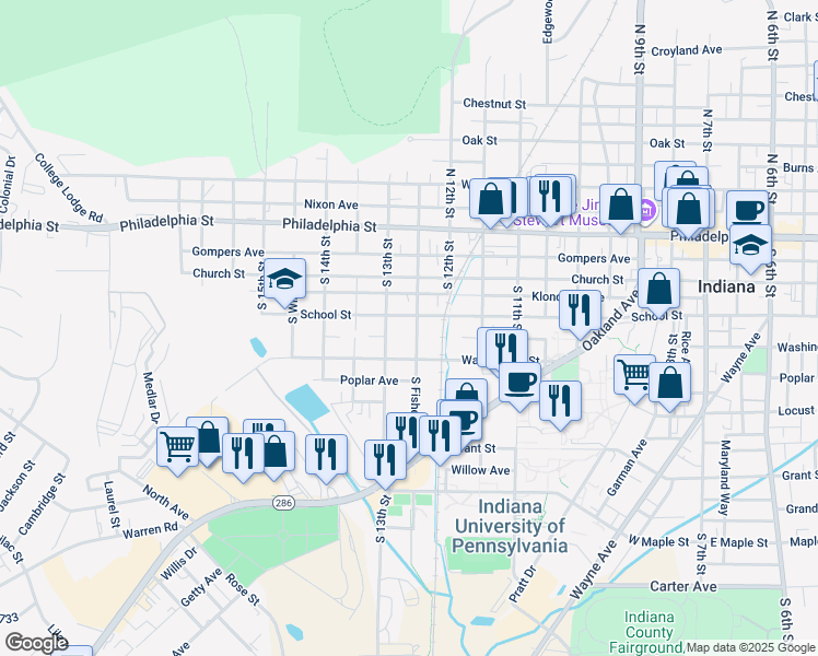 map of restaurants, bars, coffee shops, grocery stores, and more near 235 South 13th Street in Indiana