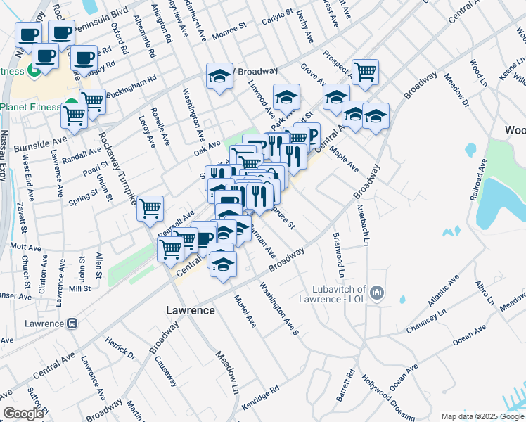 map of restaurants, bars, coffee shops, grocery stores, and more near 80 Columbia Avenue in Cedarhurst