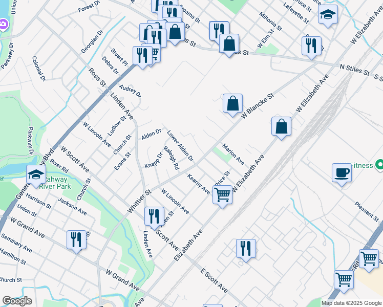 map of restaurants, bars, coffee shops, grocery stores, and more near 326 Lower Alden Drive in Rahway