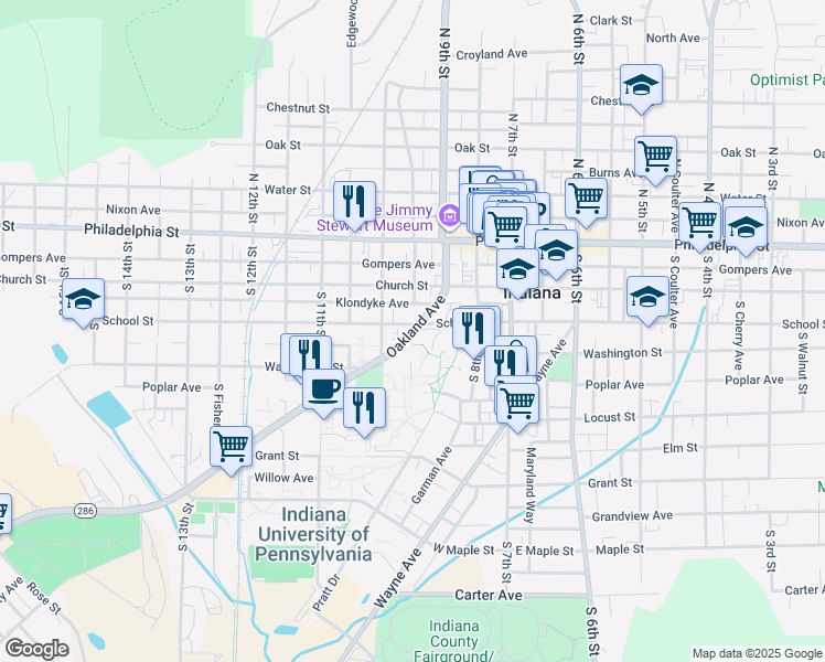 map of restaurants, bars, coffee shops, grocery stores, and more near in Indiana