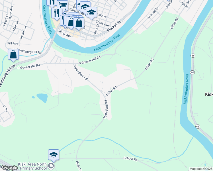 map of restaurants, bars, coffee shops, grocery stores, and more near 27 Stull Lane in Leechburg
