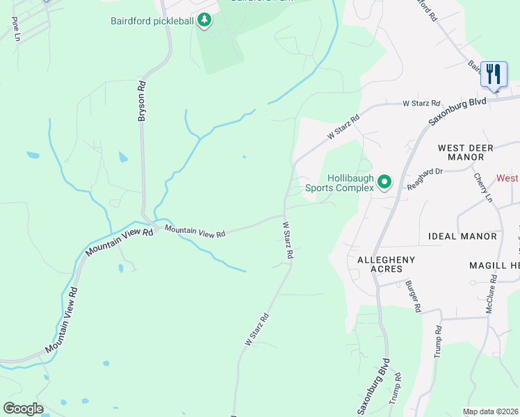 map of restaurants, bars, coffee shops, grocery stores, and more near 265 Mountain View Road in Gibsonia