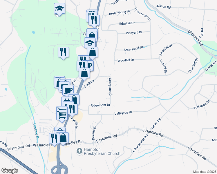 map of restaurants, bars, coffee shops, grocery stores, and more near 5324 Georgiann Drive in Gibsonia