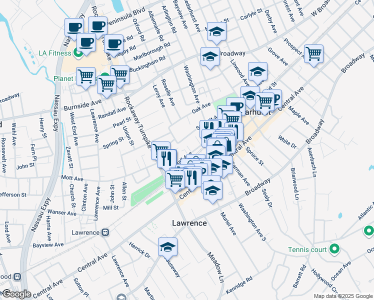 map of restaurants, bars, coffee shops, grocery stores, and more near 395 Pearsall Avenue in Cedarhurst