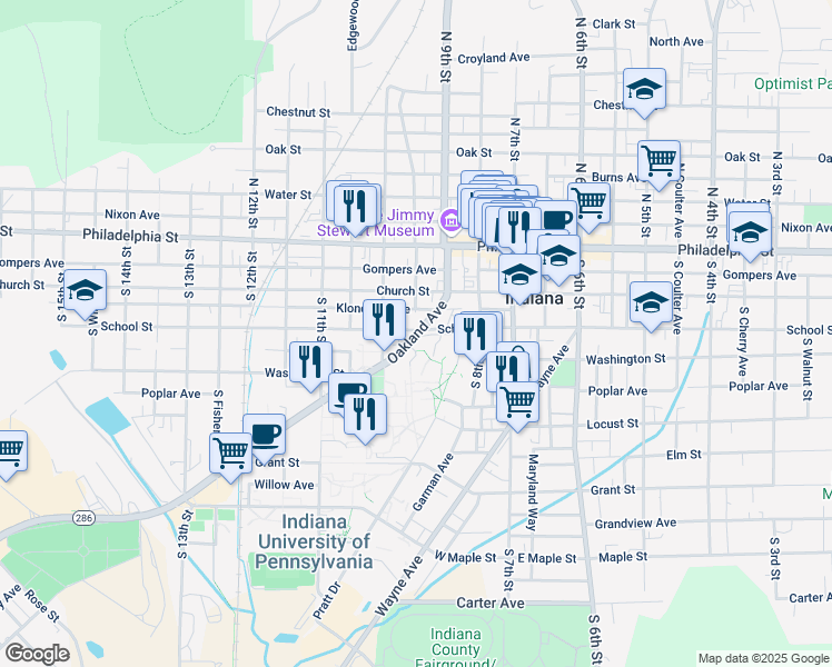 map of restaurants, bars, coffee shops, grocery stores, and more near in Indiana
