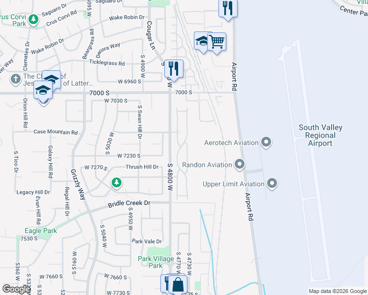 map of restaurants, bars, coffee shops, grocery stores, and more near 7229 Brittany Park Avenue in West Jordan