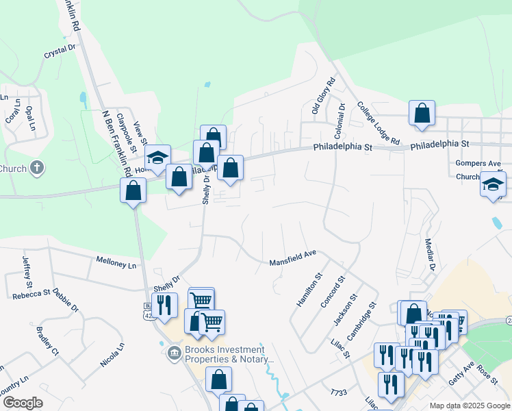 map of restaurants, bars, coffee shops, grocery stores, and more near 116 Madison Circle in Indiana