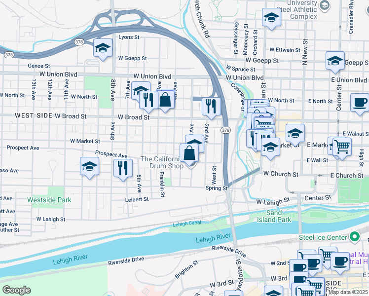 map of restaurants, bars, coffee shops, grocery stores, and more near 432 Hanover Street in Bethlehem