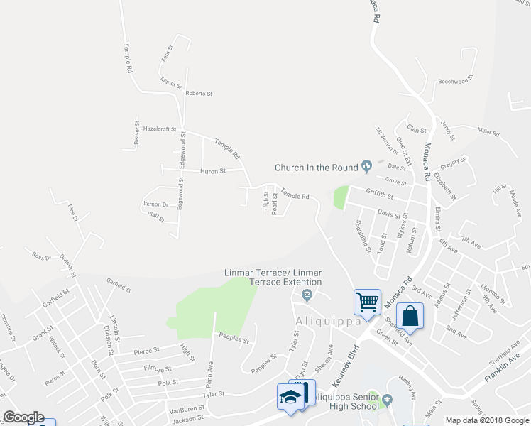 map of restaurants, bars, coffee shops, grocery stores, and more near 98 High Street in Aliquippa